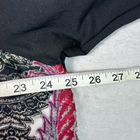 Susan Graver Weekend Black/Pink/White Printed Crewneck Knit Lg Sleeve Top Sz XL - Picture 6 of 7